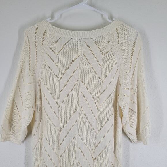 Trina Turk Cottage BOHO Cable Knit Sweater Womens Small Cream Cotton Modal - Picture 4 of 9